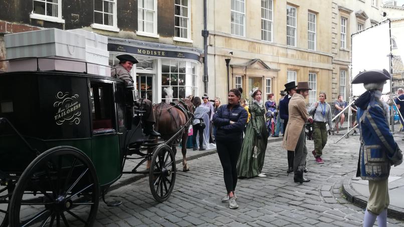 Bridgerton Crew filming in Abbey Green